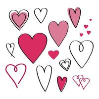 Coloured doodle with different hearts. Hand drawn set with different emotional symbols of love and expression of feelings. For Valentine's Day, Mother's Day, congratulations, card, print vector