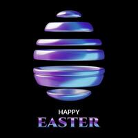 Holographic 3d Easter egg on black background with Happy Easter text in a abstract minimal style vector
