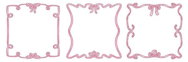 Coquettish elegant decorative frames set featuring a ribbon bow design with flowing hand drawn contours. flat illustration for invitations, cards, and artistic projects vector