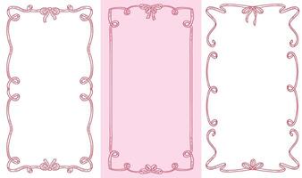 Coquettish elegant decorative vertical frames set featuring a ribbon bow design with flowing hand drawn contours. 16x9 borders for invitations, cards, and artistic projects vector
