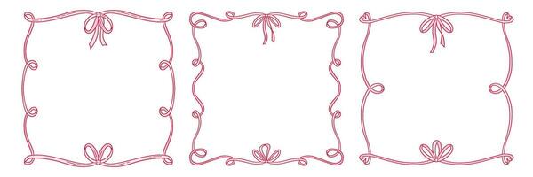 Coquettish girly decorative frames set featuring a ribbon bow design with flowing hand drawn contours. flat illustration for invitations, cards, and artistic projects vector