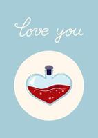 Valentine's Day Card with Heart Shaped Flask. Simple cute greeting card. illustration. vector