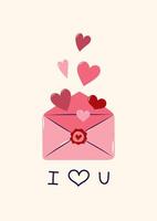 Valentine's Day card with hearts flying out of open envelope. Simple cute greeting card. illustration. vector