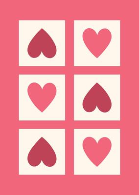 Valentine's Day Card with 6 pink Hearts. Simple cute greeting card. illustration.