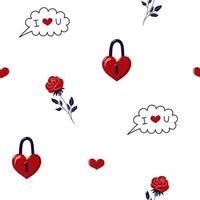 Valentine's Day Seamless pattern with red rose and Heart Shaped Lock. Cute background for textiles and packaging. illustration. vector