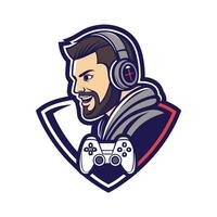 a man with headphones and beard is playing a game vector