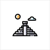 Maya pyramid icon, line art vector