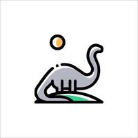 A dinosaur is standing on a hill with a sun behind it vector