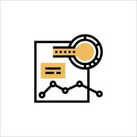A line icon of a magnifying glass and a bar graph vector