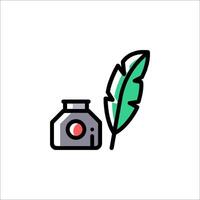A camera and a feather on a white background vector