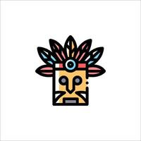 A colorful tribal mask with a feather on it vector