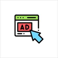 An ad with a blue arrow pointing to it vector