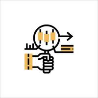 A hand holding a magnifying glass and pointing to a computer vector