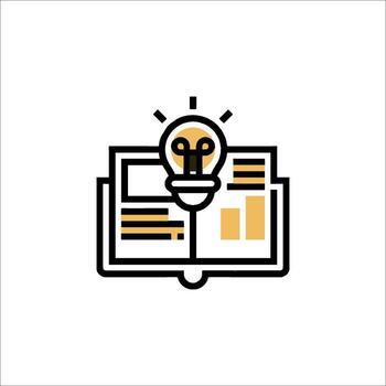 An icon of an open book with a light bulb vector