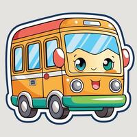 cartoon bus sticker with eyes and vector