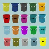 collection of flat buckets with different colors vector