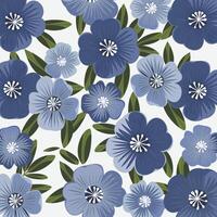 Blue flowers with green leaves hand draw pattern vector