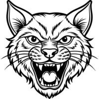 a black and white drawing of a cat head vector