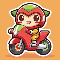 cute sticker of a cartoon character riding a motorcycle vector