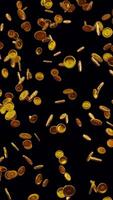 vertical Golden Coins Falling from Sky isolated on Transparent Background video