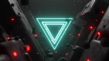 sci fi 3d animation loop neon triangle is glowing in the dark tunnel video