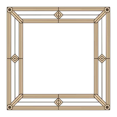 An illustration in art form of a mirrored picture frame. ornamental component of the design
