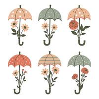 Illustrator open stick umbrellas on a white background with many designs vector