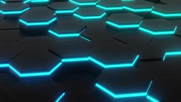 3d futuristic Abstract 3d hexagons honeycomb background black with blue glow video