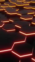 black 3d futuristic Abstract 3d hexagons honeycomb background with glowing red and orange video