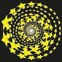 Round abstract pattern in the form of a spiral of gold stars on a black background vector