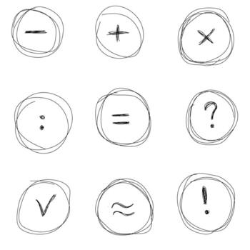 Set of arithmetic symbols drawn in doodle style on a white background vector