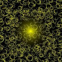 Abstract background decorated with a pattern in the form of golden balls and bubbles arranged in a circle on a black background vector