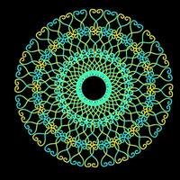 Round geometric abstract pattern in blue and yellow on black background vector