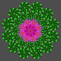 Beautiful round floral pattern in the form of flowers and leaves arranged in a circle on a gray background vector