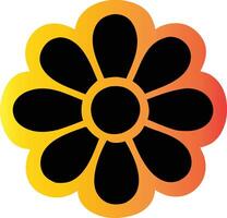 Stylized flower icon black petals yellow and orange gradient background. vector