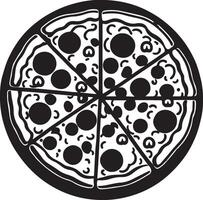 Pizza top-down view black and white graphic design. vector