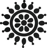 Black and white graphic circular floral design. vector
