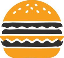 Minimalist burger icon flat design orange and black color scheme. vector