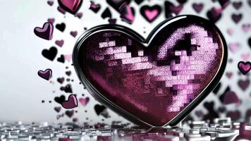Colorful heart shaped decoration sparkles with smaller hearts floating around, creating a festive atmosphere perfect for celebrations or romantic occasions, evoking feelings of love and joy video