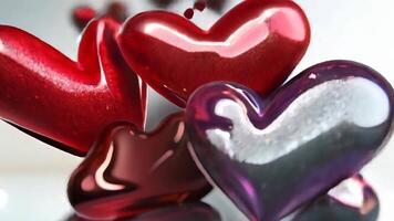 Floating hearts create a romantic atmosphere with sparkles and reflections in a visually stunning display made for celebrating love in various settings video