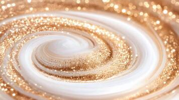 Captivating blend of shimmering gold and smooth white swirls creates a stunning visual display. The shimmering texture captivates the viewer as it forms a unique pattern. video