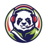 mascot icon panda with headphones on head viewed from side set inside circle on isolated background vector