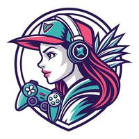 a girl with a controller in vector