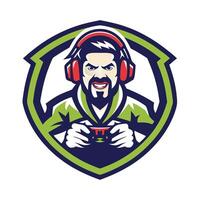 a man with headphones and beard holding a controller vector