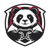 black and red panda bear holding a controller in its hands vector