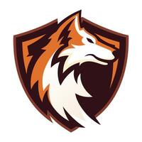 the wolf head on the shield logo vector