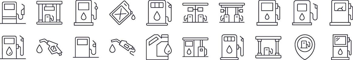 Collection of Line Icons of Gas Station. Editable Stroke. Minimalistic Linear Pictogram for Design of Cards, Apps, Banners, Posts vector