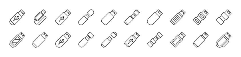 Flash Card or Memory Card Collection of Thin Icons. Editable Stroke. Suitable for Web Sites, Books, Cards, Apps vector