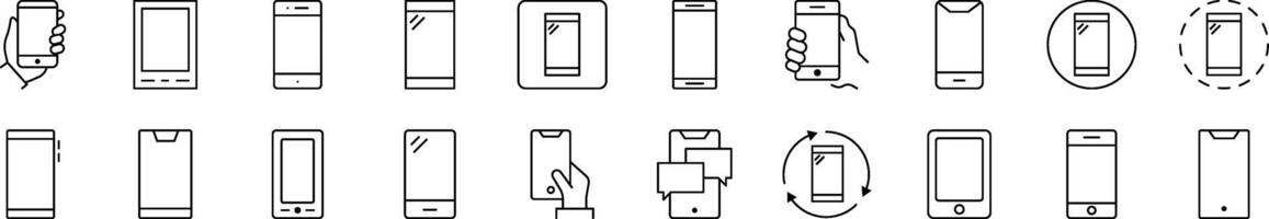 Smartphone Line Icon Pack. Editable Stroke. Minimalistic Linear Pictogram for Design of Cards, Apps, Banners, Posts vector