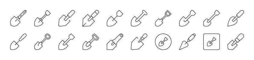 Shovel Collection of Thin Icons. Editable Stroke. Suitable for Web Sites, Books, Cards, Apps vector